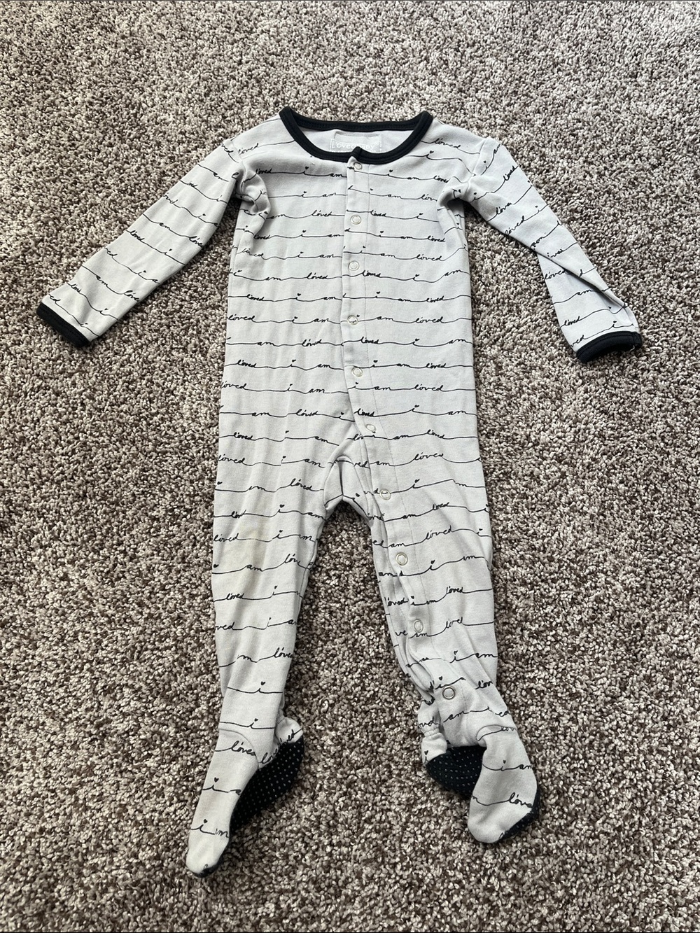 Baby Footed One-Piece Pajama in Light Gray with Black Trim Size 9-12 Months